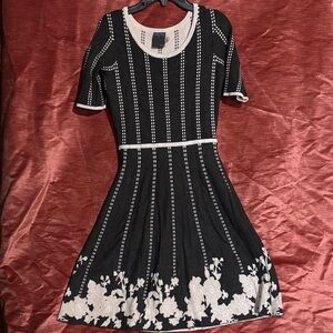 Elegant Dark Grey and White Floral Dress